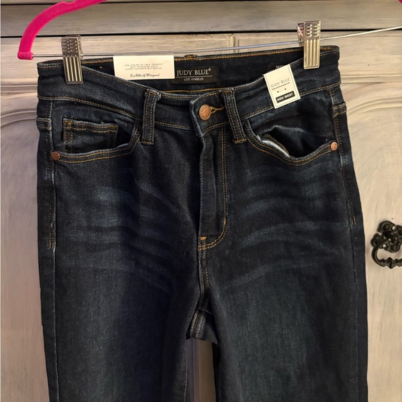 Judy Blue Dark High Rise Wide Leg Jeans Cropped Stretch Flattering Tummy Control - Picture 7 of 11